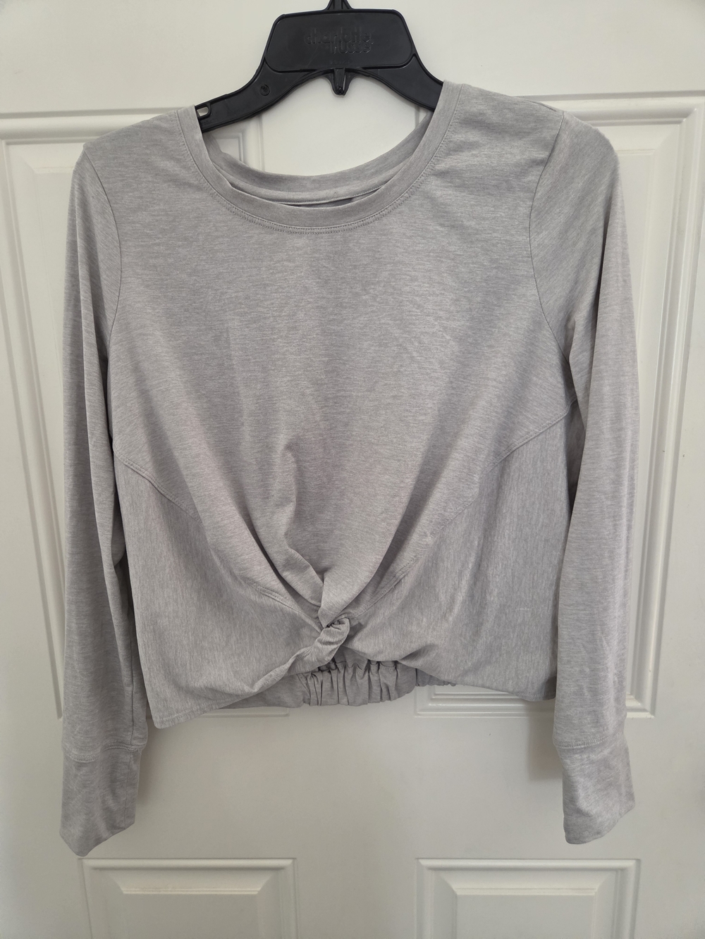Light Gray Long-Sleeve Twist Front Top